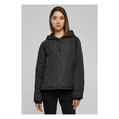 Women's Oversized Diamond Quilted Hooded Jacket Black