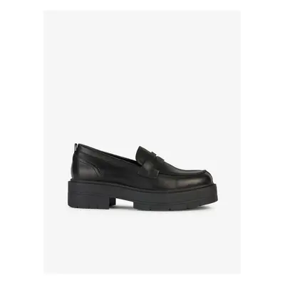 Black Women's Leather Moccasins on the Geox Spherica Platform - Women