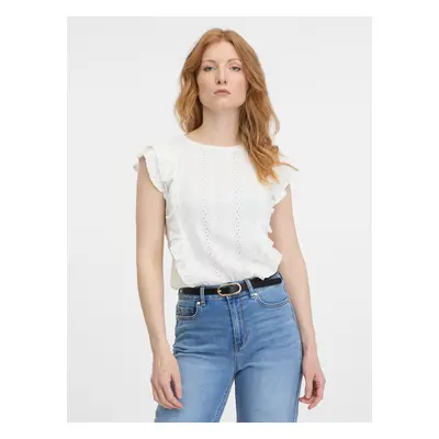 Orsay White Women's T-shirt with Ruffles - Women