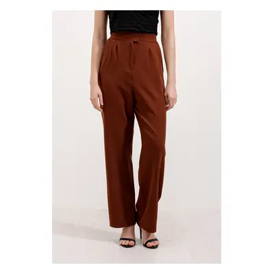 Bigdart Women's Brown High Waist Fabric Pants