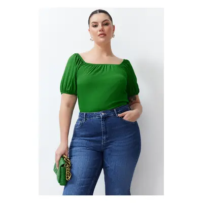 Trendyol Curve Green Gather Detailed Knitted Blouse