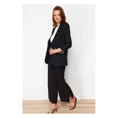 Trendyol Black Pearl Detailed Crepe Jacket Trousers Woven Bottom Top Set