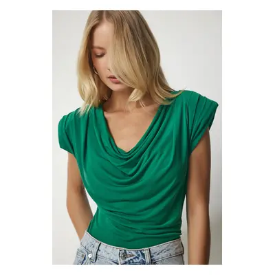 Happiness İstanbul Women's Green Flowy Collar Sleeveless Blouse