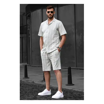 Madmext Men's Gray Striped Shorts Set