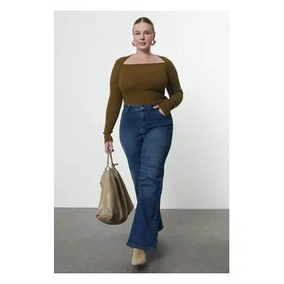 Trendyol Curve Blue High Waist Wide Leg Plus Size Jeans