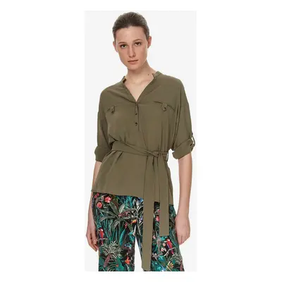 Khaki women's blouse with tie at the waist TOP SECRET - Women