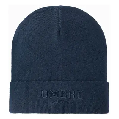 Ombre Men's knitted beanie hat with embroidered inscription - navy blue