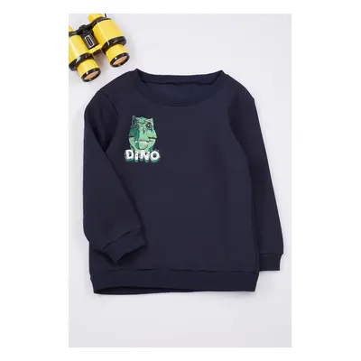 Trendyol Navy Blue Boy Dinosaur Patterned Cotton Knitted Sweatshirt