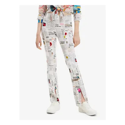 White Women Patterned Trousers Desigual Newspaper - Women