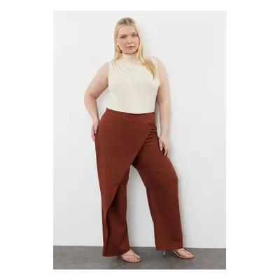 Trendyol Curve Brown Wide Leg Woven Trousers with Cross Closure Detail