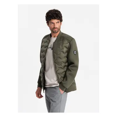 Ombre Men's quilted bomber jacket - dark olive green