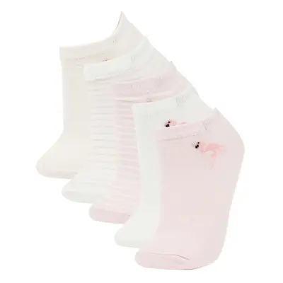 DEFACTO Girl's 5-Piece Cotton Striped and Flamingo Printed Booties Socks