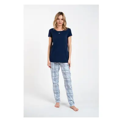 Glamour women's pyjamas, short sleeves, long pants - navy blue/print