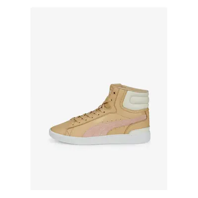 Beige Women's Ankle Leather Sneakers Puma Vikky V3 - Women