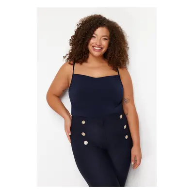 Trendyol Curve Navy Blue Sandy Knitted Plus Size Blouse