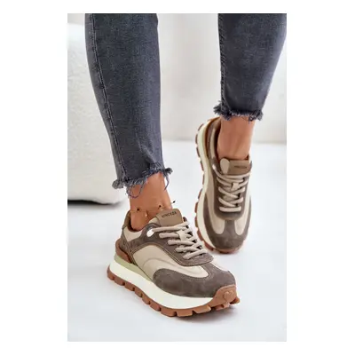 Women's platform sneakers made of natural leather Vinceza Beige