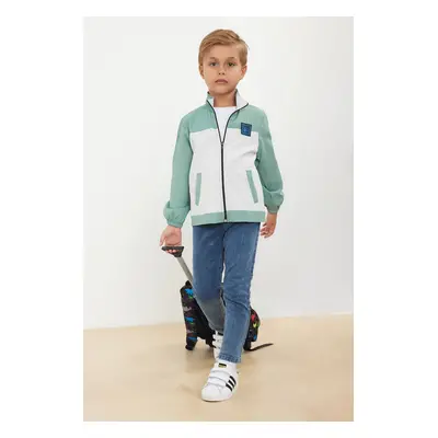 Trendyol Mint 2-Pack Boy Color Block Cotton Knitted Jean-Jacket Bottom-Top Set