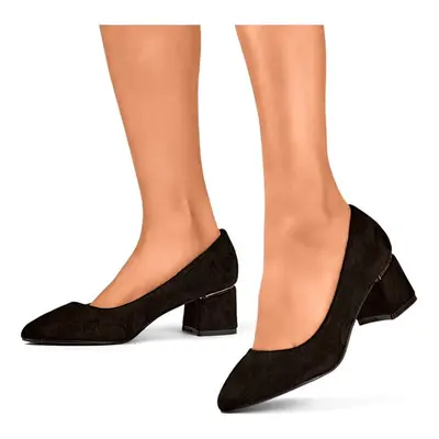 primohurt Black suede low-heeled pumps, comfortable women's shoes