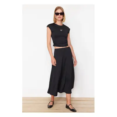 Trendyol Black Gathered Detail Crop Normal Waist Knitted Blouse/Skirt Top-Bottom Set