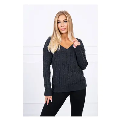 Knitted sweater with graphite V-neck