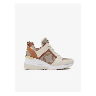 Michael Kors Brown-cream Women's Patterned Sneakers with Leather Wedge Details - Women