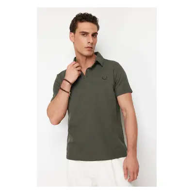 Trendyol Khaki Regular/Normal Cut Embroidered Textured Polo Neck T-Shirt