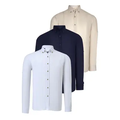 TRIPLE SET G721 DEWBERRY MEN'S SHIRT-NAVY-WHITE-BEIGE