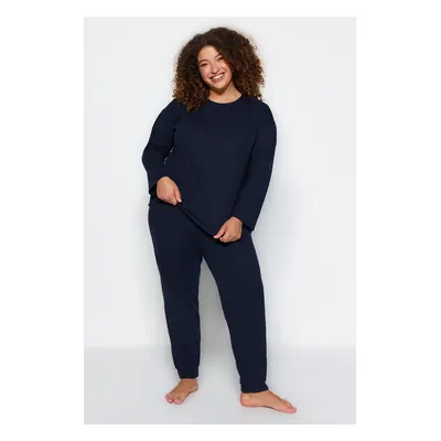 Trendyol Curve Navy Blue Textured Knitted Pajamas Set