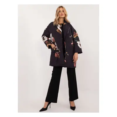 Black quilted transitional jacket with flowers