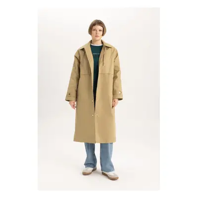 DEFACTO Water Repellent Long Trench Coat Oversize Wide Cut Detachable Hooded Tied Waist