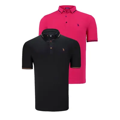 DOUBLE SET T8586 DEWBERRY MEN'S T-SHIRT-BLACK-FUCHSIA