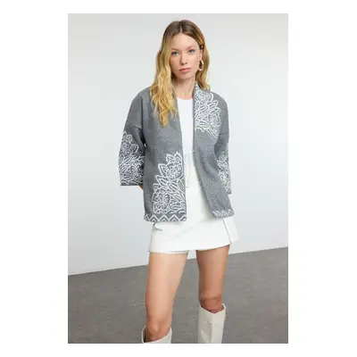 Trendyol Grey Woven Embroidered Jacket