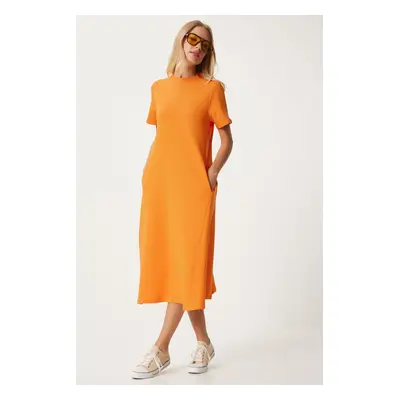 Happiness İstanbul Women's Orange A-Line Summer Cotton Dress