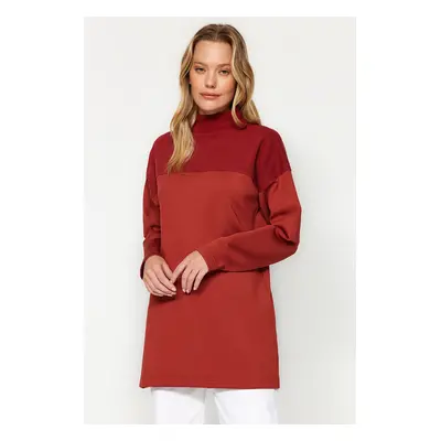 Trendyol Brick Oversize Knitted Color Block Sweatshirt Tunic