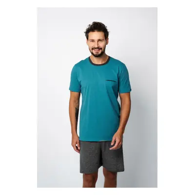 Men's pyjamas Stefano, short sleeves, shorts - blue-green/dark melange