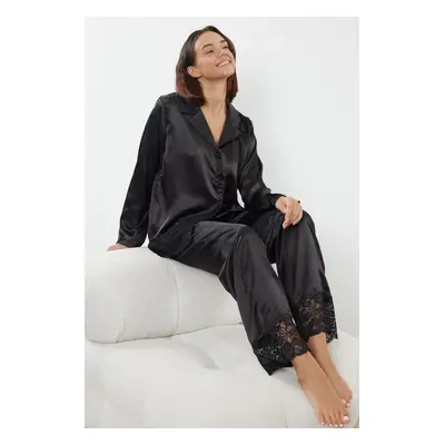 Trendyol Black Lace Satin Woven Pajama Set