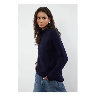 Trendyol Navy Blue Soft Textured Stand Collar Seamless Knitwear Sweater