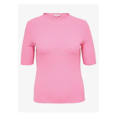 Pink Women's Ribbed T-Shirt ONLY CARMAKOMA Ally - Women