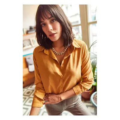 Olalook Women's Mustard Stoned Cupra Woven Shirt