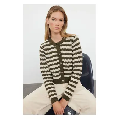 Trendyol Green Crop Striped Jacket Look Knitwear Cardigan