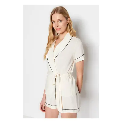 Trendyol Beige Belted Piping Detailed Viscose Woven Pajama Set