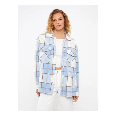 LC Waikiki Button-Front Plaid Long Sleeve Women's Shirt Jacket