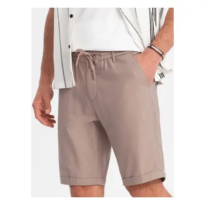 Ombre Men's linen blend short shorts - light brown