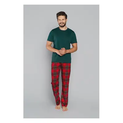 Men's pajamas Narwik, short sleeve, long legs - green/print