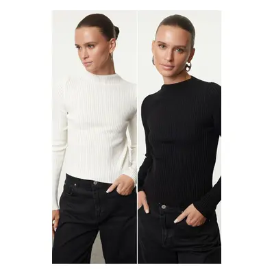 Trendyol Black-Ecru Basic 2-Pack Knitted Sweater