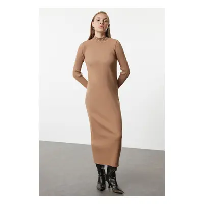 Trendyol Camel Pearl Stone Accessory Knitwear Dress