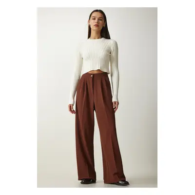 Happiness İstanbul Women's Brown Pleated Palazzo Trousers