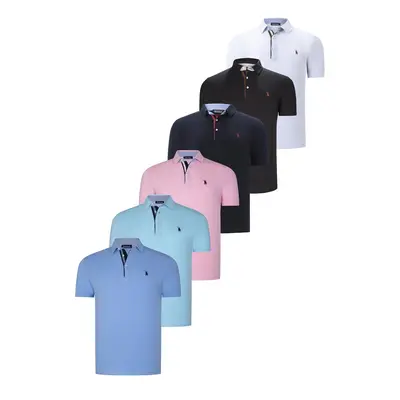 SIX SET T8582 DEWBERRY MENS T-SHIRT-BLACK-WHITE-NAVY BLUE-PINK-CYAN-LIGHT BLUE