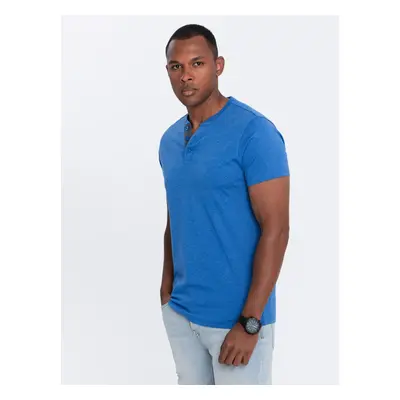 Ombre Men's t-shirt with round henley neckline - blue