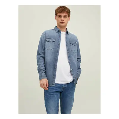 Blue Mens Denim Slim fit Shirt Jack & Jones Heridan - Men